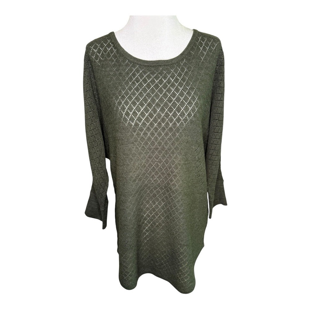 New York & Company Knit Tunic Top‎ Olive Green Diamond Pattern Lightweight Large